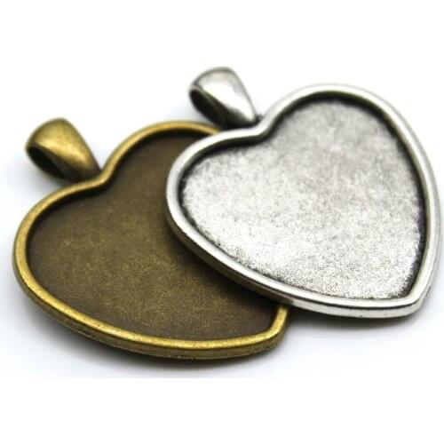 5pcs/lot 30mm Necklace Pendant Setting Antique Bronze Silver Glass Cabochon Blank Base Supplies for Jewelry Finding T311