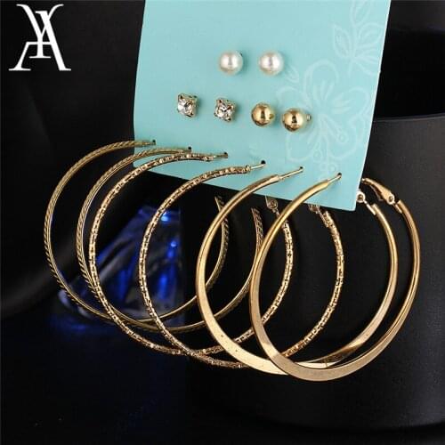 6 Pairs/Set Fashion Earring Set Punk Crystal Stud Earrings For Women Vintage boho Koyle Simulated Pearl Clip Cuff Earring Set