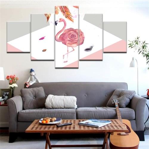 Abstract Geometric diagram Mural Wall Art Canvas Painting Animal Bird Pink Flamingo Home Decor Living Room Picture Print Poster