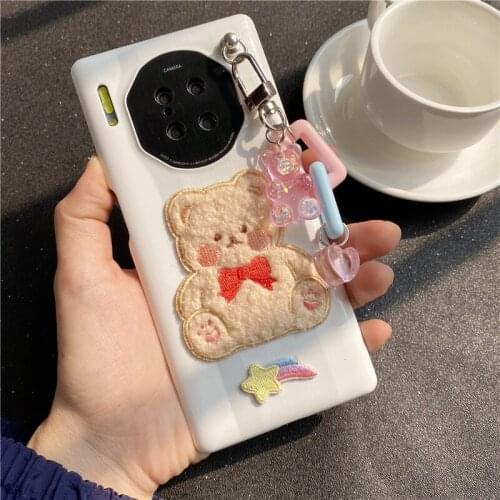 Embroidery Bear Cases for Huawei Mate 40 RS Porsche Design Cover for Huawei Mate 40 Pro Cute Mate 30 Pro Case Mate 30 40