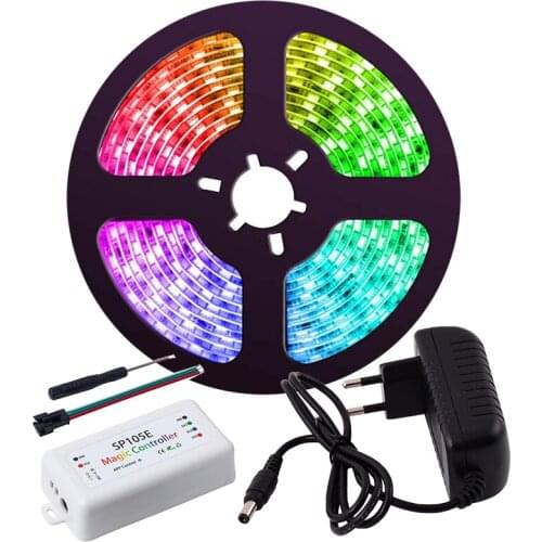 5m WS2811 Digital LED Strip APP Control 12V 30LEDs/ 60LEDs RGB LED Strip Light Set SP105E Bluetooth Controller Power Adapter