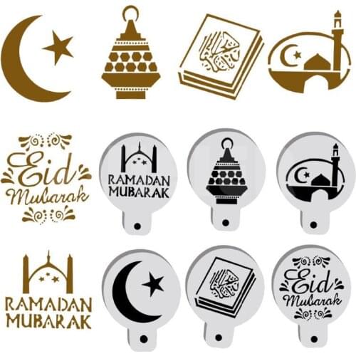 9 x 7 CM Eid Mubarak Cake Mold PET 8 PCS Coffee Birthday Cake Cookie Biscuit Stencils Ramadan Festival Party DIY Decorations