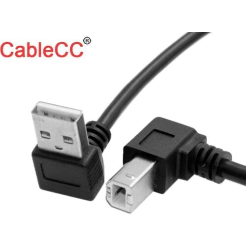 Cablecc 35cm 90 degree Right Angle USB 2.0 Printer Cable Type A Male to Type B Male Foil+Braided(inside)+PVC Shielding