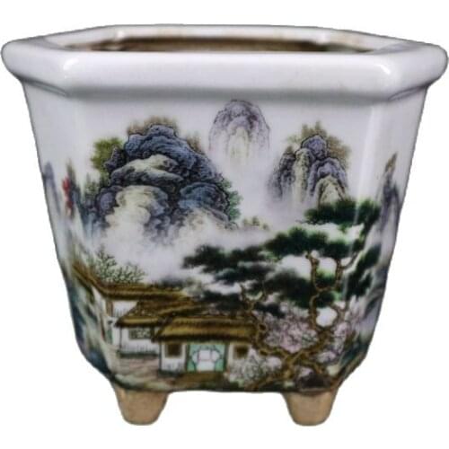 Famille rose colored landscape painting, folk collection, home decoration, flower accessories, ancient porcelain