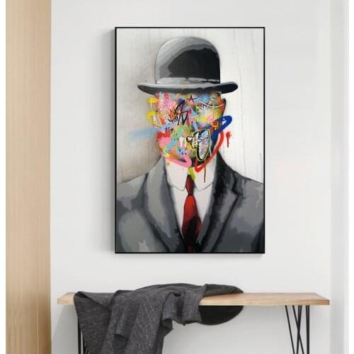 Rene Magritte Famous Painting Son of Man Graffiti Art Posters and Prints Art Canvas Paintings Street Art for Home Decor