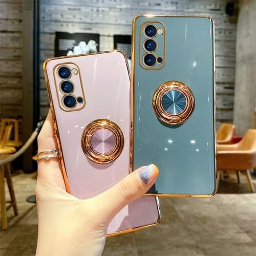 Ring Case For Samsung Galaxy A52 A72 S21 S20Plus Note 10 20 S21 Ultra Luxury Ring Holder Gold Plating Metal Stand Silicone Cover