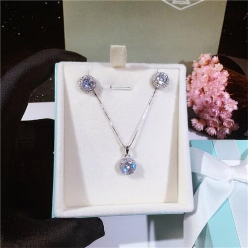 Charm Diamond Jewelry set Real 925 Sterling Silver Bijou Party Wedding Earrings Necklace For Women Bridal Gemstones Jewelry Gift