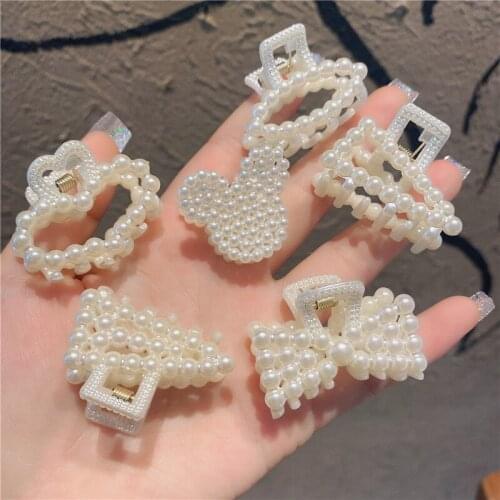 Small Full Pearl Inlaid Catch Clip Vintage Anti slip Strongly Fixed Delicate Pearl Hair Clip suitable for Long Hair d88