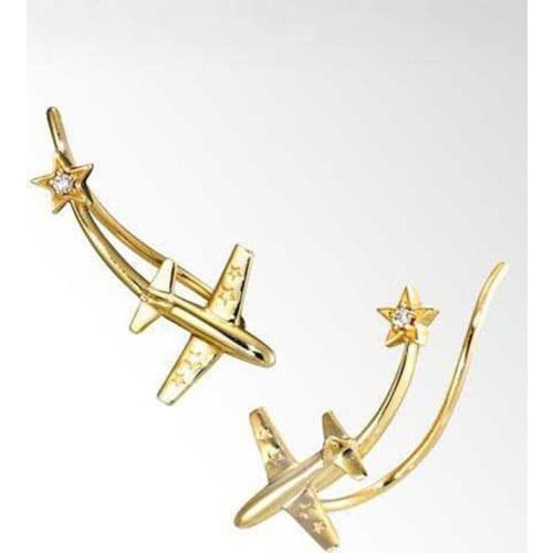 MLKENLY European Aircraft series gold and silver color zircon stud earrings fashion for women accessories