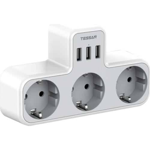 TESSAN Wall Socket EU Plug Power Strip with 3 AC Outlets 3 USB Charging Ports 5V 2.4A USB Wall Plug Aadapter for Office Kichen