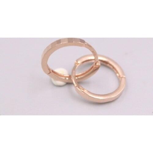 Real Pure 18K Rose Gold Earrings Gift Smooth Cut Corner Hoop Earrings 1.2-1.4g For Woman