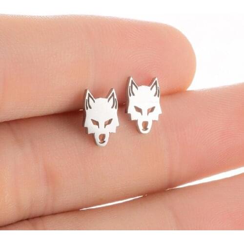 Stainless Steel Vicious Wolf Head Earrings For Women Man Mini Animal Pendientes Tiny Ear Maxi Accessory Orecchini Aros Wholesale