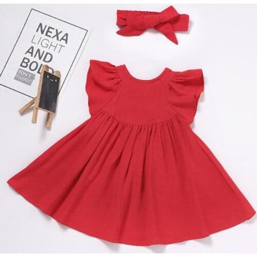 New 2021 Summer Kids Dresses For Girls A-Line Princess Dresses Kids Girl Dress Sleeveless Dress + Hair Band