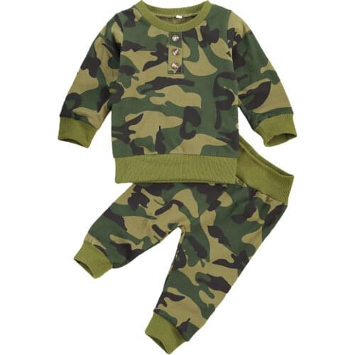 Toddler Baby Little Kids Boys Camouflage 2Pcs Autumn Suit Clothes, Printed Long Sleeve Shirt and Pant Sets Spring Casual Outfits