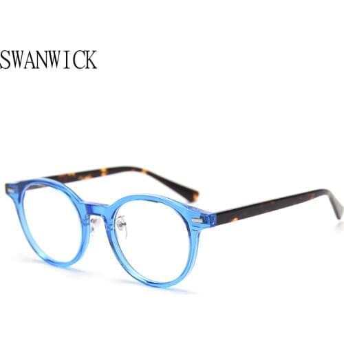 Swanwick retro glasses frames optical female blue black round eyeglasses male TR90 clear lens acetate korean style hot selling