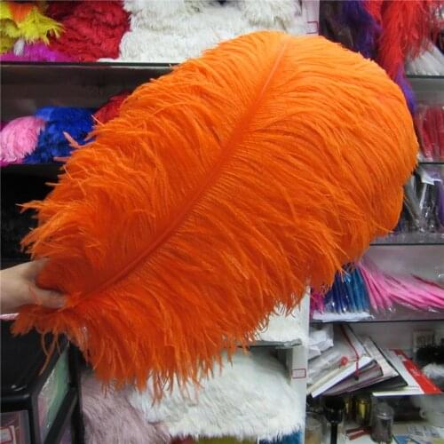 Wholesale Cheap 500Pcs/Lot Natural Ostrich Feathers Orange Hard rod 15-75CM Hotel Party Wedding Decorations Jewelry plumes