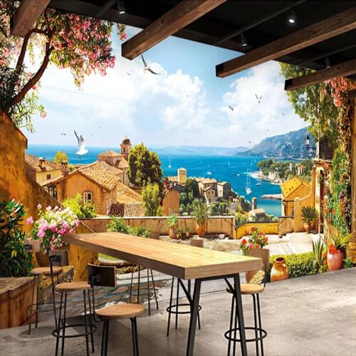Custom 3D Photo Wallpaper European Retro Small Town Landscape Large Mural Cafe Restaurant Bar Wall Painting Picture For Wall