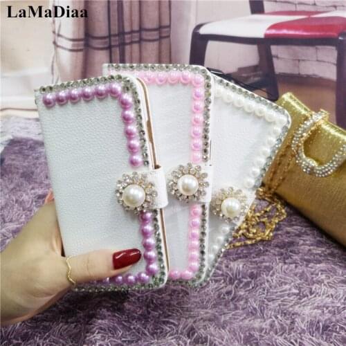 Luxury High Quality Leather Phone Case For Samsung S10 Lite S9 S8 Plus Note10 Plus Note9 Note8 Bling Pearl Diamond Flip Cover