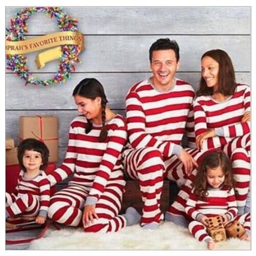 Christmas family wear autumn and winter parent-child wear striped print Mosaic home wear pajamas 2 sets