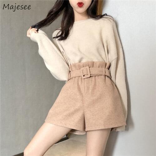 Shorts Women Solid Sashes Loose Slim Plus Size 4XL Autumn All-match Students Office Lady Stylish Outerwear Casual Elegant Tender