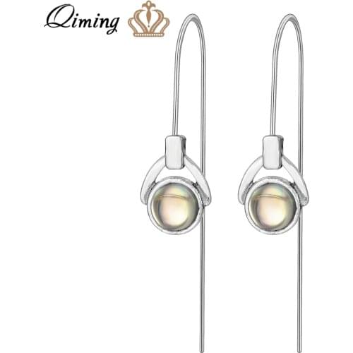QIMING Modern Garnet Earrings Women Ladies January Birthstone Gemstone Jewelry Minimalist Earrings