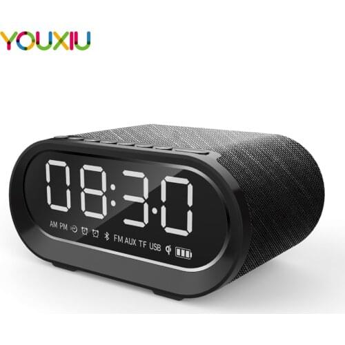 YOUXIU Portable Bluetooth Speaker with Wireless Charging Smart Alarm Clock LED Screen Display Mini Speaker with Mic Support FM