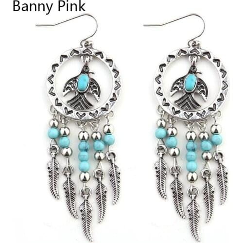 Bohemia Synthetic Stone Tassel Dangle Earrings For Women Ethnic Alloy Eagle Pendant Drop Earrings Fashion Jewelry Pendientes