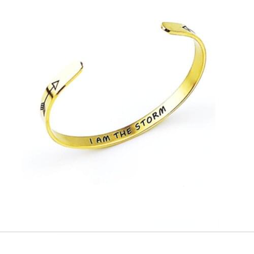New fashion hot sale white opening bracelet for women lettering i am the storm stainless steel bracelet simple trinket