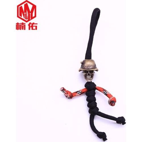 1PC EDC Hand-woven Paracord Beads World War II Skull Retro Brass Copper Oxide Umbrella Rope Cord Lanyard Pendants Knife Beads