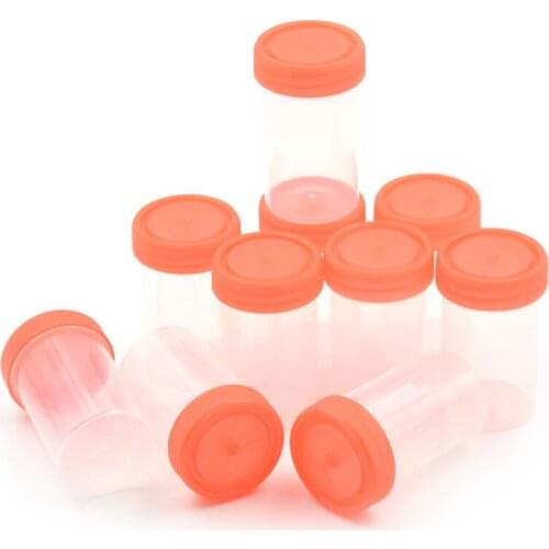 10pcs Urine Container Specimen Cup Sample Bottle 60ml Vol, Molded Graduation Ml And Oz PP EO Sterile Red Cap Pack