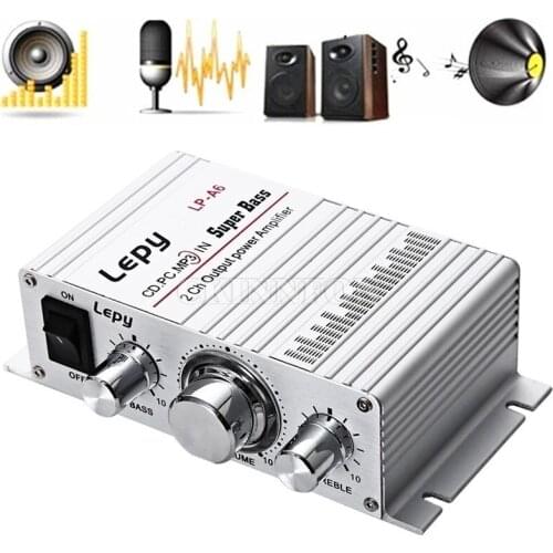20Pcs/Lot LP - A6 Lepy Mini 2 Ch Hi-Fi Stereo Audio Car Home Output Power Amplifier for Mobile phone hot sale