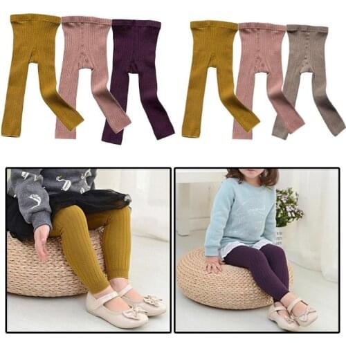 3 pairs/set 0-5Y Baby Kid Girl Autumn Tights Moderate Elasticity and Thickness Casual Candy Color Stripe Full Length Pants