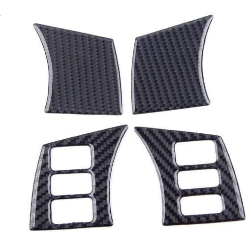 4pcs Carbon Fiber Car Interior Steering Wheel Panel Button Cover Decoration Frame Trim Fit For Nissan 350Z 2006 2007 2008 2009