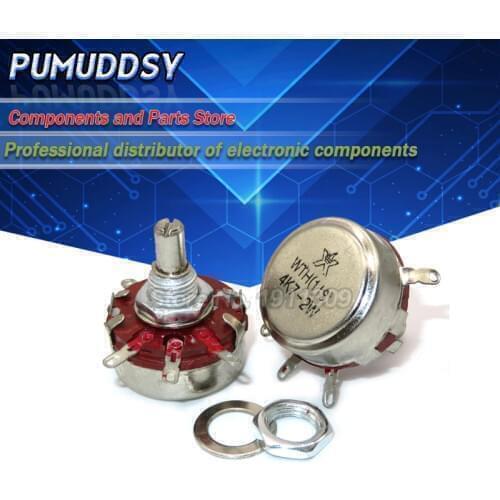 5PCS WTH118 2W 1A Potentiometer 1K 2.2K 4.7K 10K 22K 47K 100K 470K 1M WTH118-2W Round Shaft Carbon Rotary Taper Potentiometer