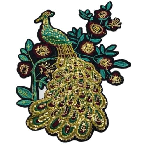 Clothing Accessories Sequins Peacock Sew On Patch DIY Embroidered Applique Bling Bling Peacock for Decoration