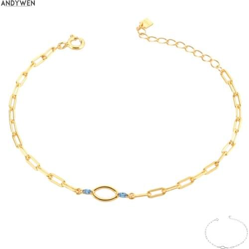 ANDYWEN 2021 New 925 Sterling Silver Gold Blue Eye Horocope Chain Bracelet Women Luxury Fine Jewelry Rock Puck Wedding Jewels