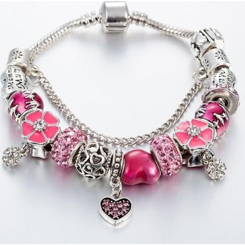 ANNAPAER 2019 Catena Vintage Jewelry Pink Chain Charms Bracelets & Bangle Rhinestone Beads Bracelet Personality Jewelry B16067