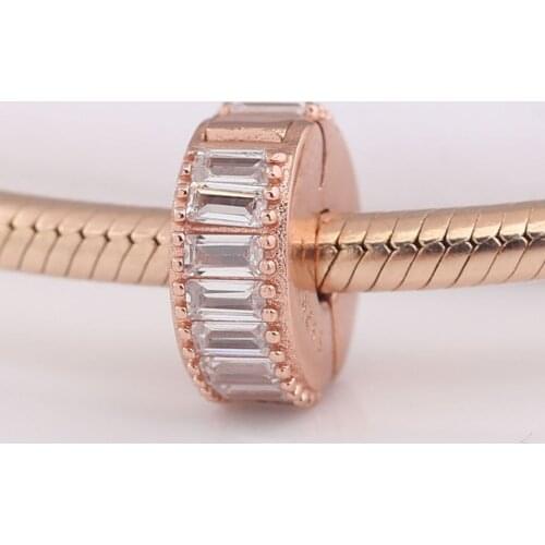 Authentic S925 Silver Rose Ice Formation With Crystal Clip Stopper Bead Charm for Women Bracelet Bangle DIY Jewelry