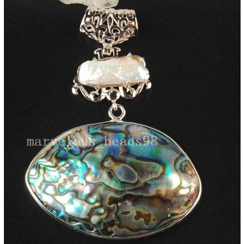Free shipping 50x68mm Fashion Jewelry New Zealand Ablone Shell Art Oval Pendant Bead MC3674