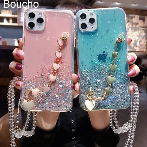 Glitter Phone Case with Bracelet For iphone 11 Pro XS Max X XR 7 6 8 Plus SE Ultra Slim Soft Cover for iphone XR Lanyard Case