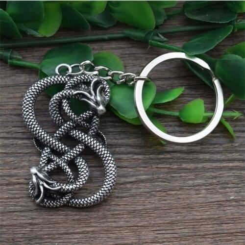 Loki Viking Keychain Twin Dragon Intertwined Keyring Norse Scandinavian Jewelry