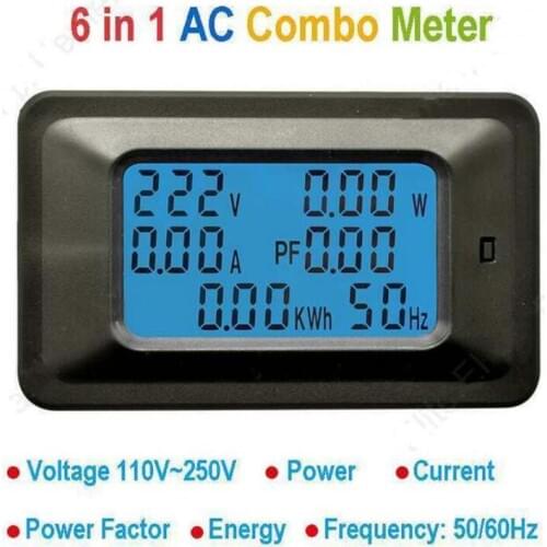6 IN 1 Digital AC Voltage Meter 100A/20A 110~250V Energy Meter Voltmeter Ammeter LCD Panel Monitor Power Meter Hz power factor