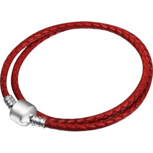 CKK Bracelets 925 Sterling Silver Red Leather Bracelet for Women DIY Charms Jewelry Making Pulseras Wholesale