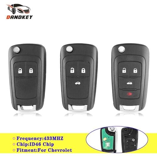 Dandkey 2/3/4 Buttons Flip Key HU100 Fob Car Remote Key ID46 Chip 433MHz For Chevrolet Aveo Cruze Orlando Malibu Uncut Blade