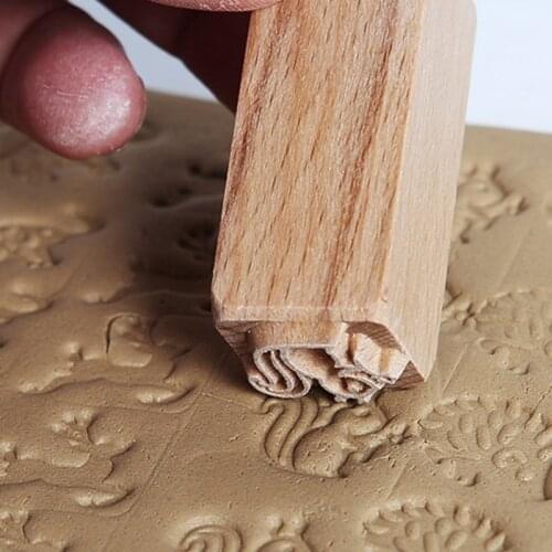 15Styles Wooden Stamps Hand Carved For Printing DIY Clay Pottery Printing Blocks Fish Bone / Squirrel / Flower / Deer Clay Tools