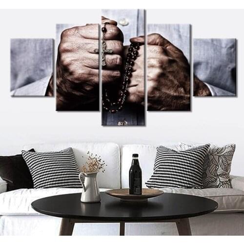 Frame Pictures Home Decor 5 Panel Jesus cross bracelet HD Printed Modern Canvas Painting Wall Art Modular Poster