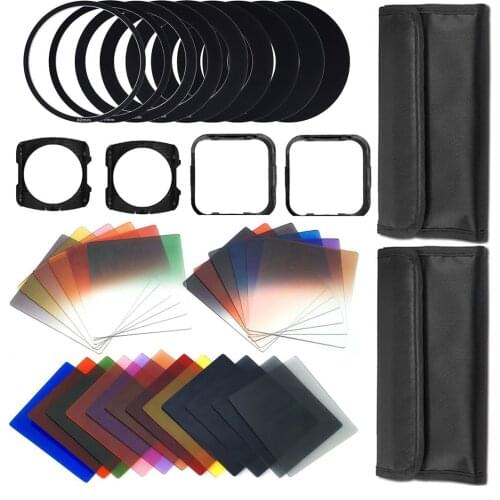 41 Pcs Square gradient lenses + ND Filter Kit Camera Filters for All Lenses by replacing adaptor ring w/Wallet Skin Case