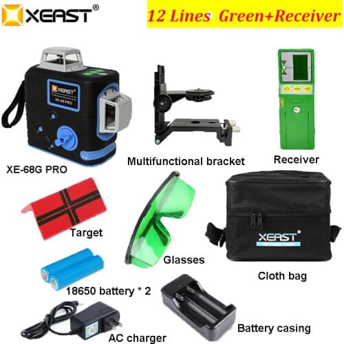 2020 Hot Sales XEAST XE-68G Pro Laser Levels 360 12 Lines Cross Level Self Leveling Outdoor Professional Construction Tools