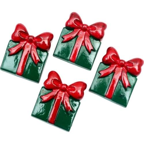 LF 10Pcs Christmas Gift Box Resin Decoration Craft Flatback Cabochon Embellishments For Scrapbooking Kawaii Cute Diy Accessories