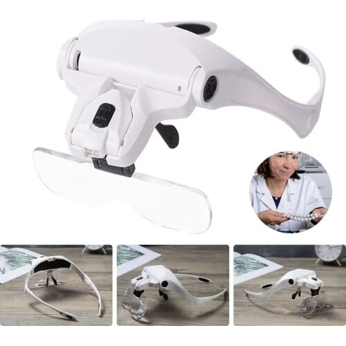 Headband Magnifier Glasses With LED Light, Head Mount Magnifier Hands Free Reading Magnifying Glasses For Jeweler Loupe Craft